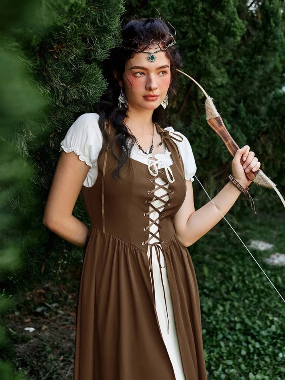 Scarlet Darkness Brown Renaissance Lace Up Midi Dress Corset Overdress Medium